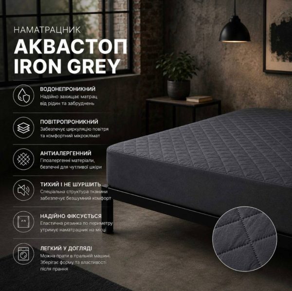 Наматрацник Аквастоп Iron Grey натяжний